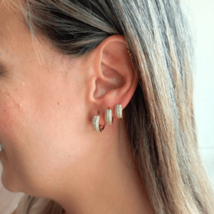 Trio de argolas com tripla fileira de zircônias